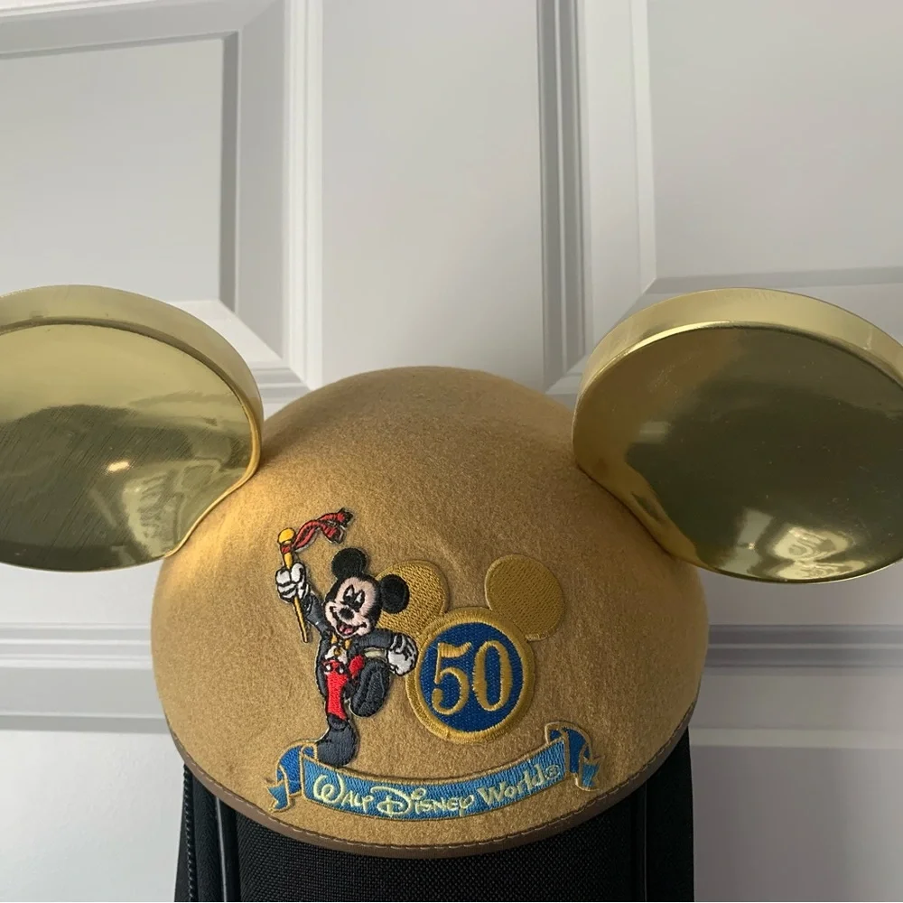 Vintage Walt Disney World Gold Mickey Mouse Ears Celebration Cap Hat Size Adult